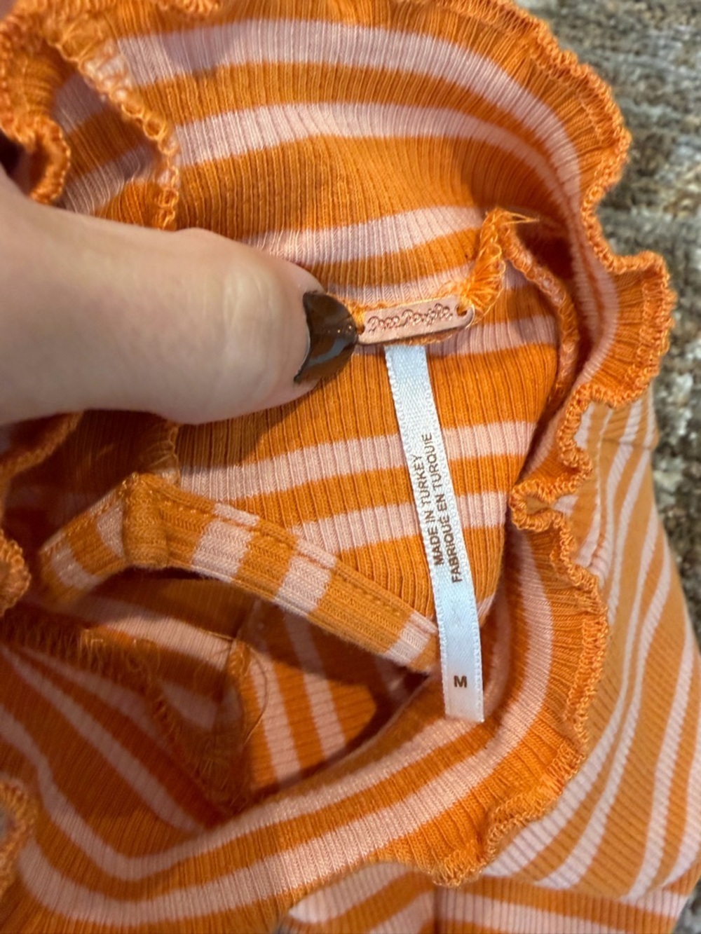 Free People Striped Mock Neck Long Sleeve Top in Orange size Medium - Picture 6 of 7